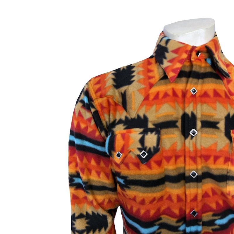 Native Pattern Fleece Western Shirt Red & Black-MesaThread