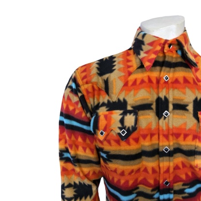 Native Pattern Fleece Western Shirt Red & Black-MesaThread