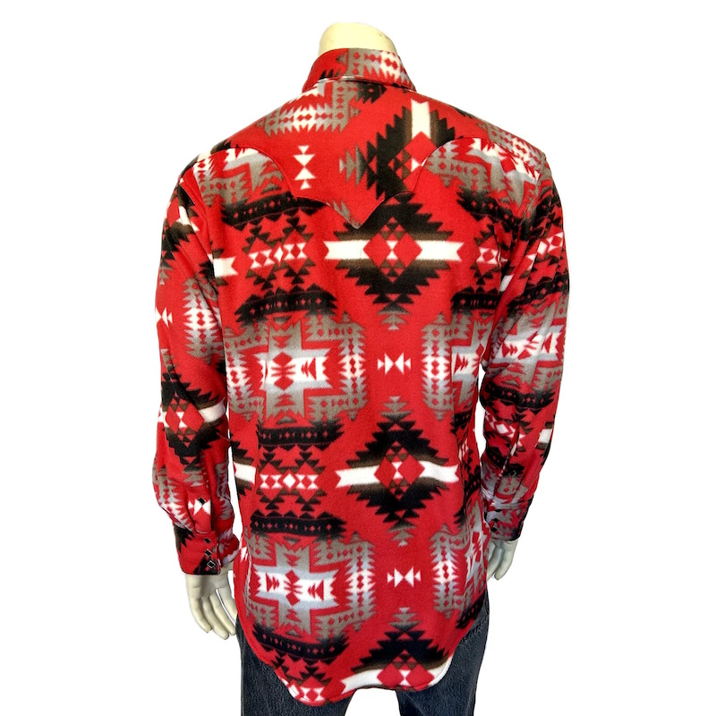 Native Pattern Fleece Western Shirt Red & Grey-MesaThread