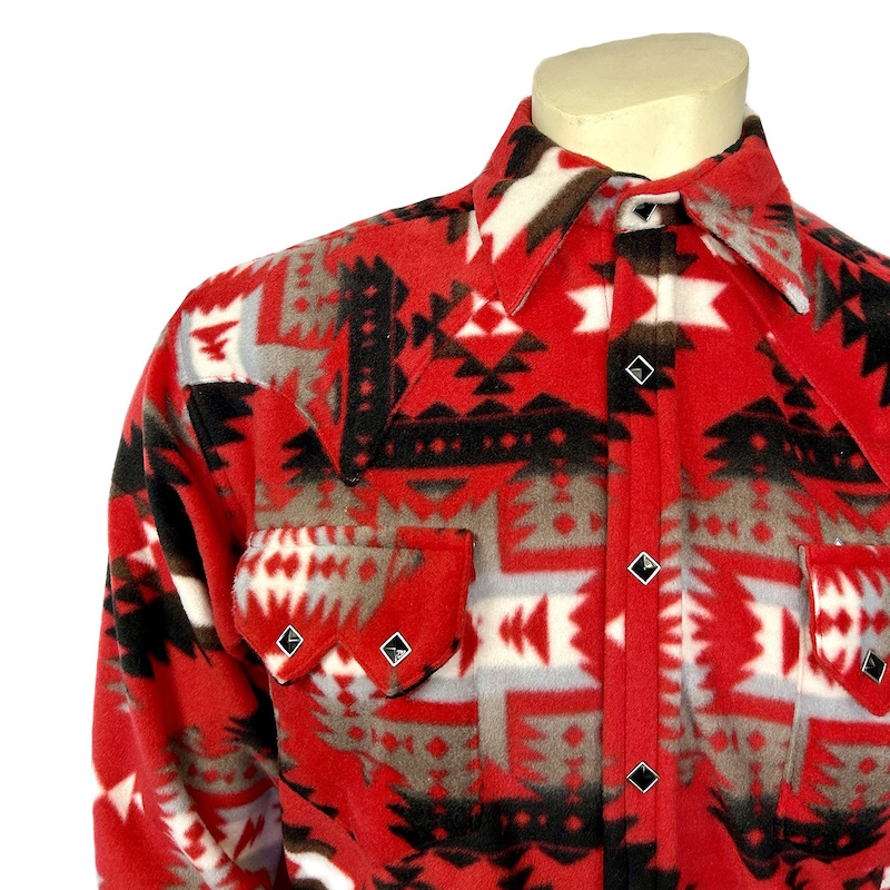 Native Pattern Fleece Western Shirt Red & Grey-MesaThread