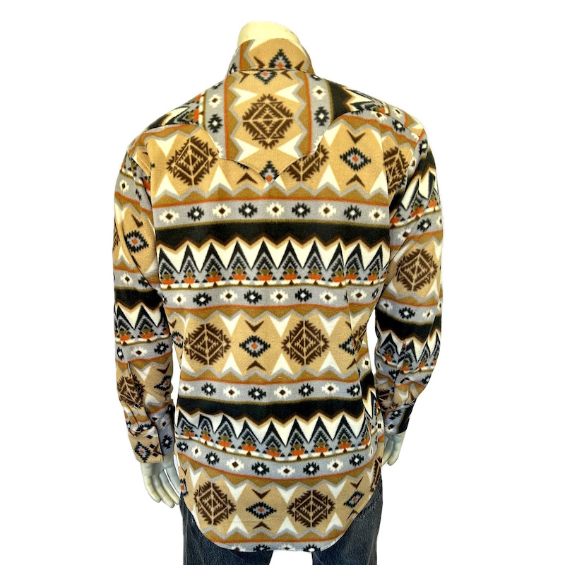 Native Pattern Fleece Western Shirt Tan & Black-MesaThread