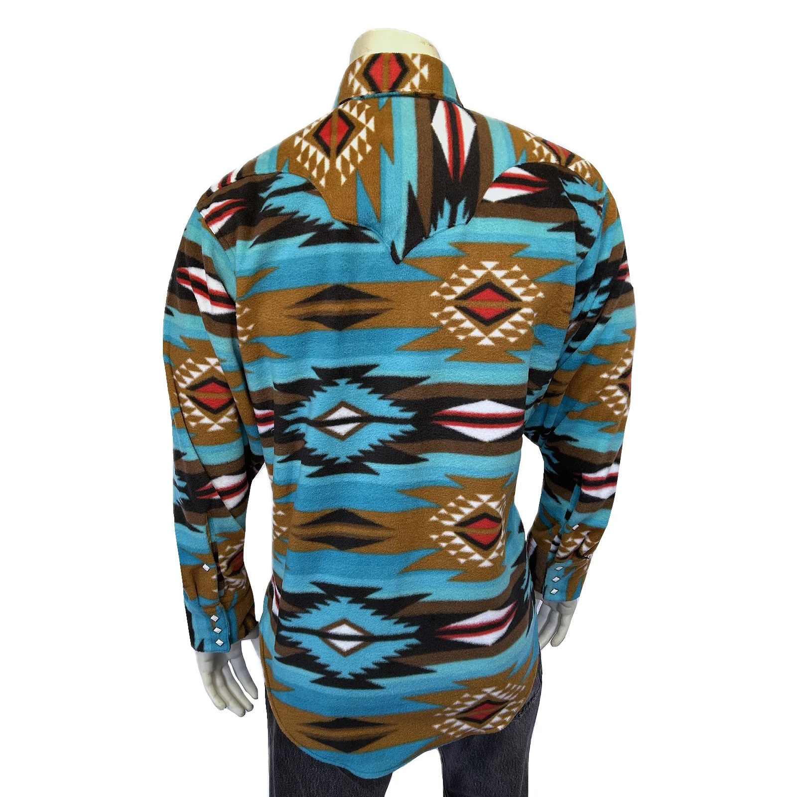Native Pattern Fleece Western Shirt Turquoise & Brown-MesaThread
