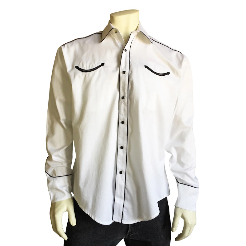 Men's Signature Solid White Western Shirt with Smile Pockets-MesaThread