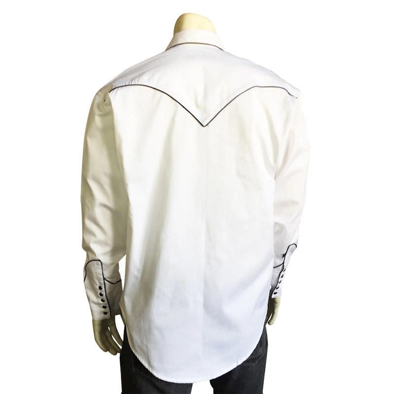 Men's Signature Solid White Western Shirt with Smile Pockets-MesaThread