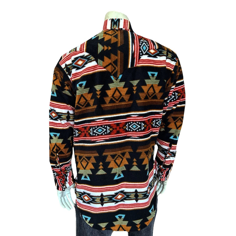 Native Pattern Fleece Western Shirt Black & Rust-MesaThread