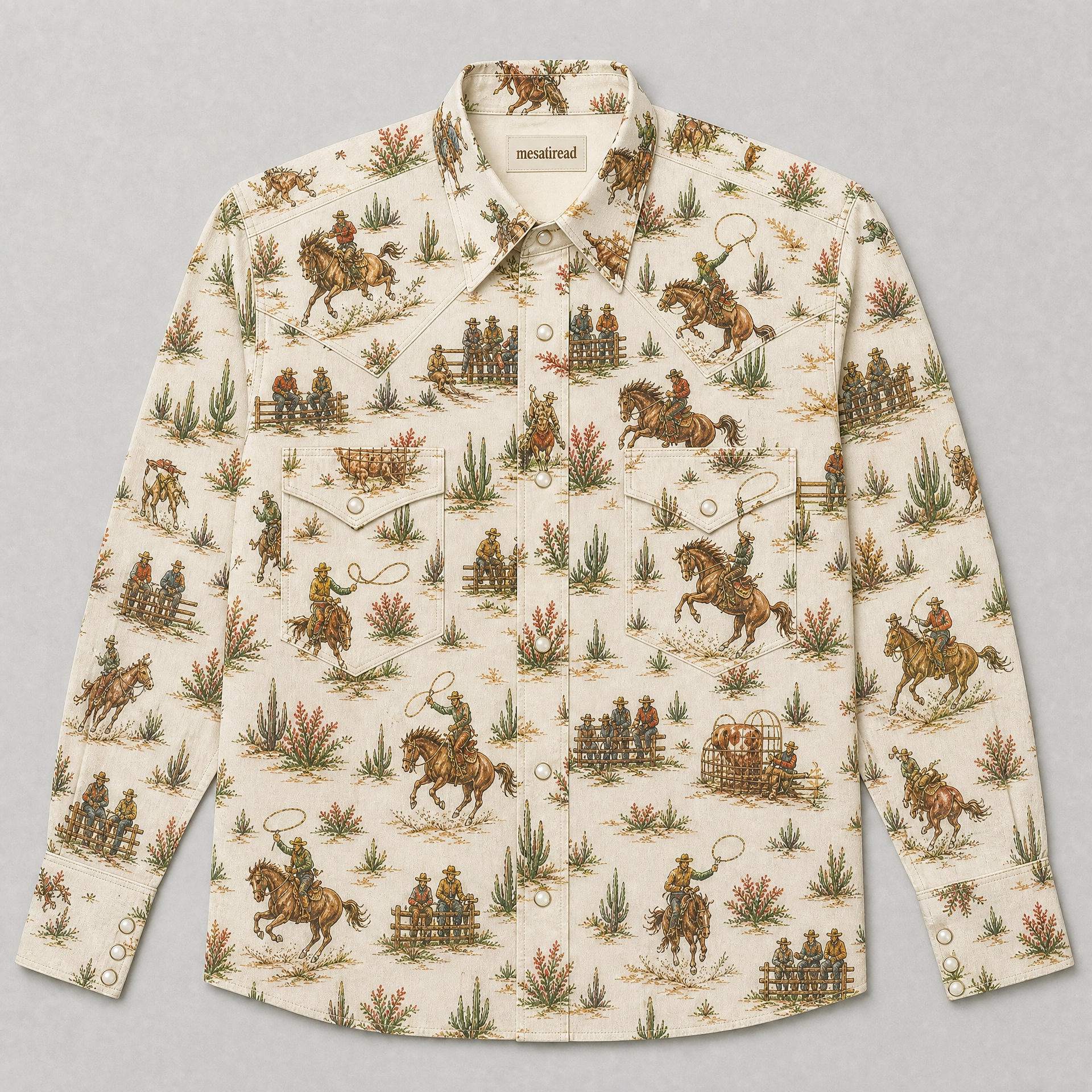 The Arena Alabaster | Vintage Illustrated Rodeo Western Shirt