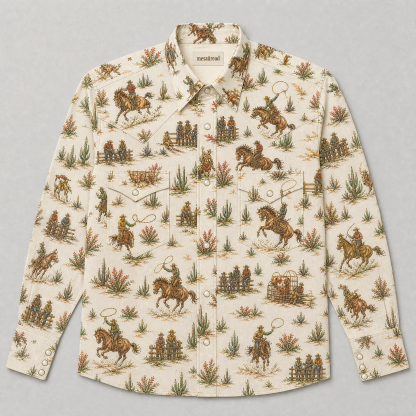 The Arena Alabaster | Vintage Illustrated Rodeo Western Shirt