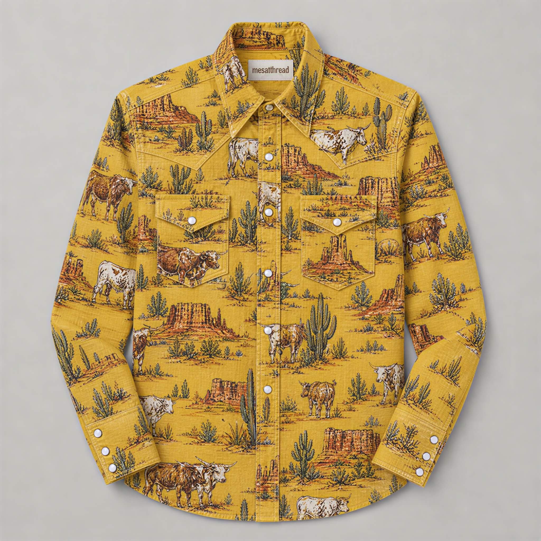 The Golden Longhorn | Vintage Illustrated Rodeo Western Shirt