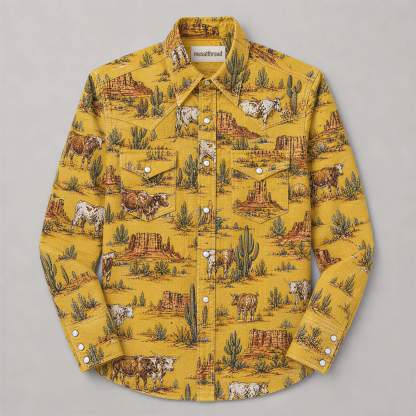 The Golden Longhorn | Vintage Illustrated Rodeo Western Shirt