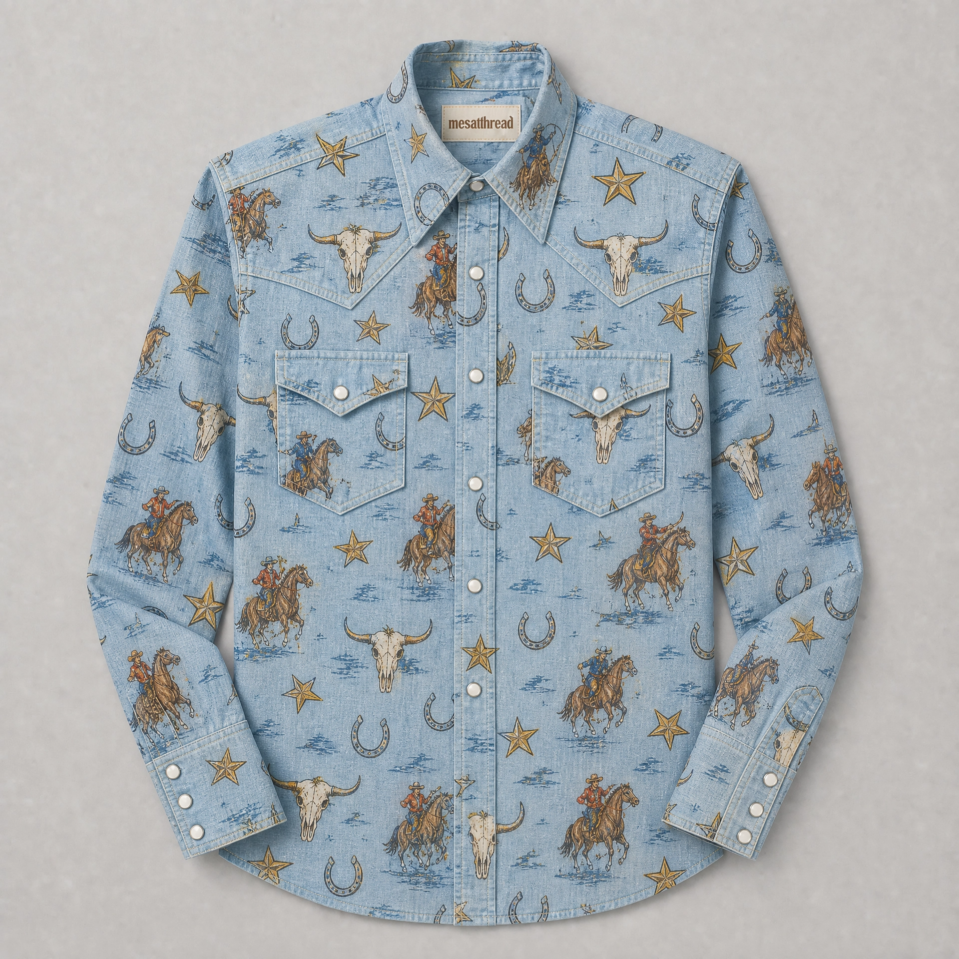 The Indigo Rodeo Star | Chambray Illustrated Rodeo Western Shirt