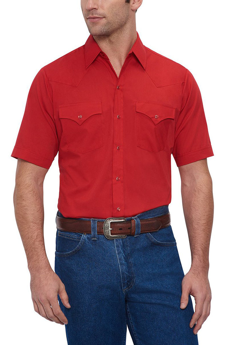 Men's  Cattleman Short Sleeve Solid Western Snap Shirt-MesaThread
