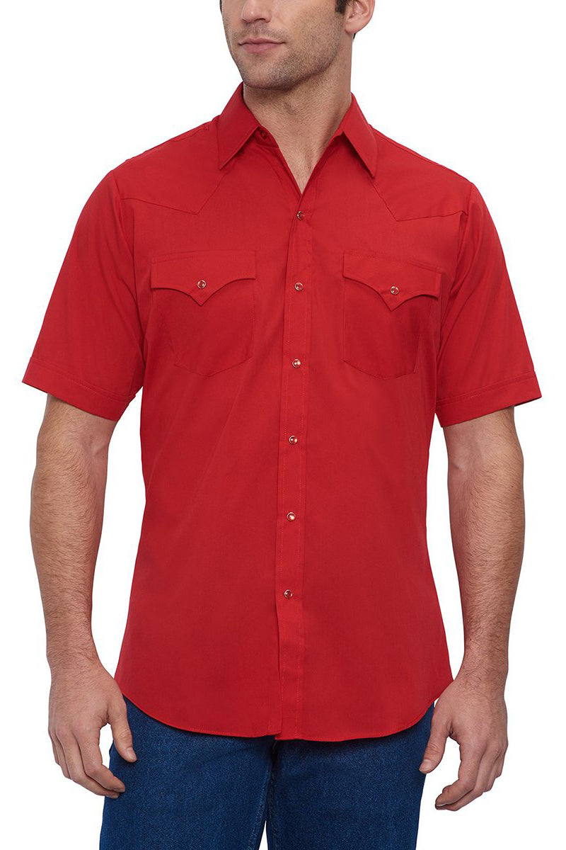 Men's  Cattleman Short Sleeve Solid Western Snap Shirt-MesaThread