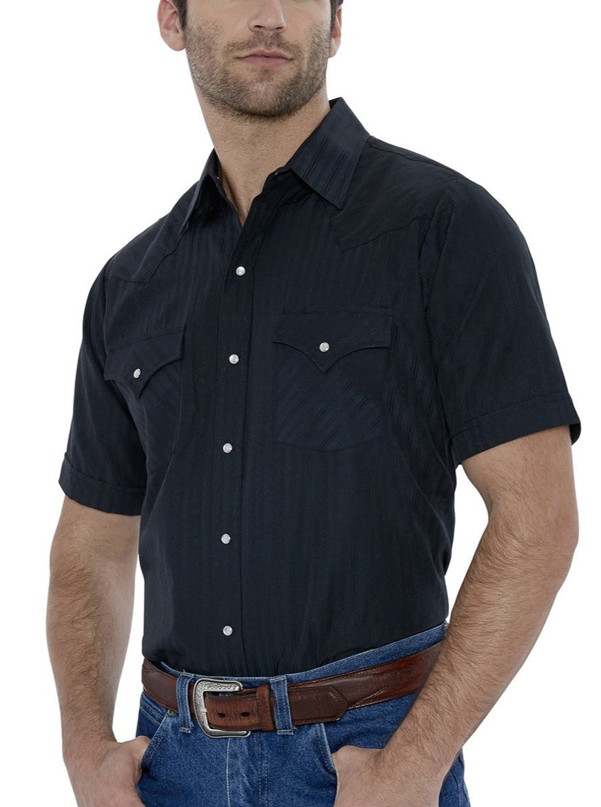 Men's  Cattleman Short Sleeve Solid Tone on Tone Western Snap Shirt-MesaThread