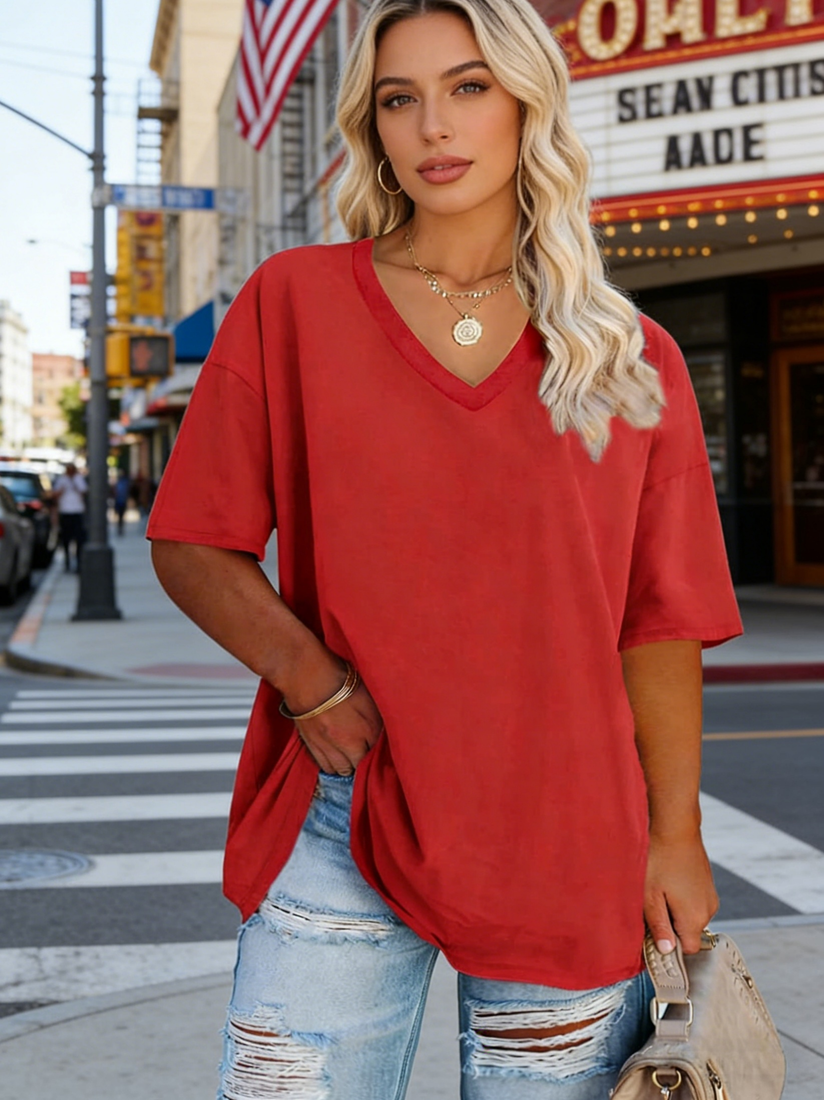 Imily Bela Women's Plus Size V Neck T Shirts Summer Half Sleeve Tees Casual Loose Fit Cotton Tunic Tops