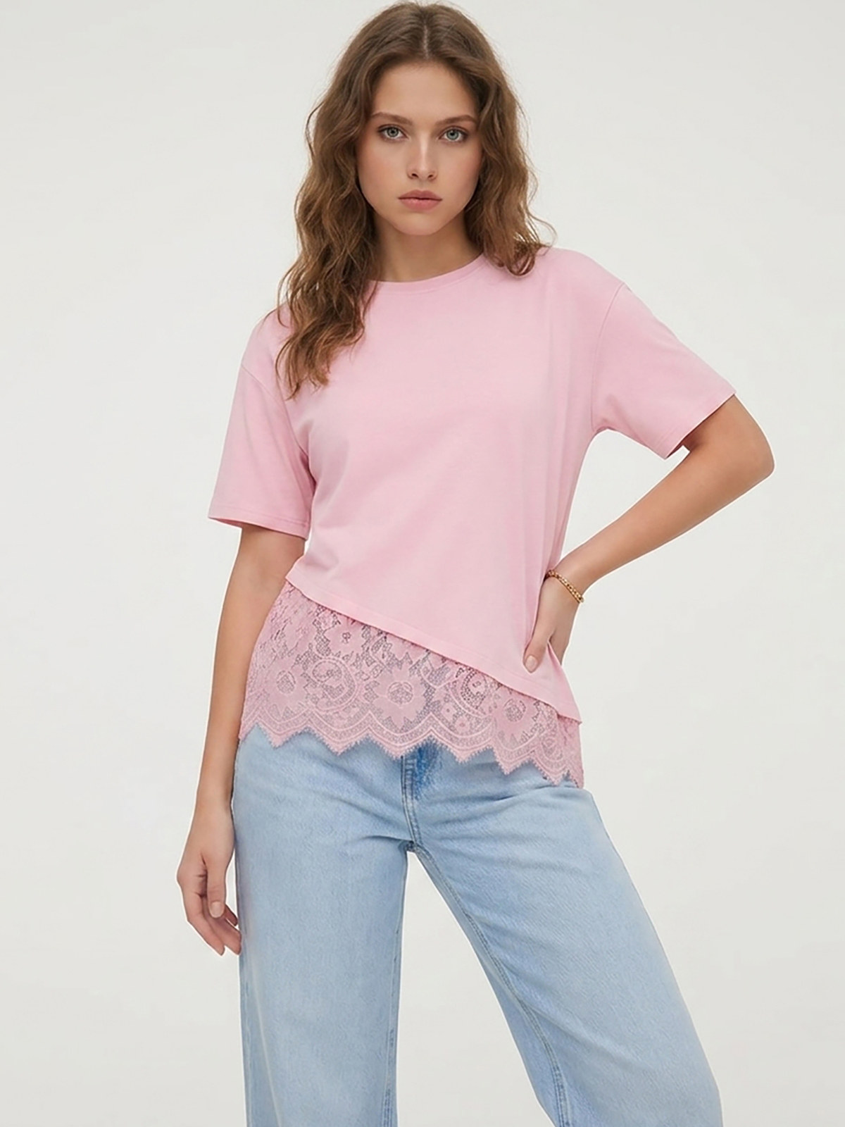 Imily Bela Scalloped-Lace Asymmetric Tee