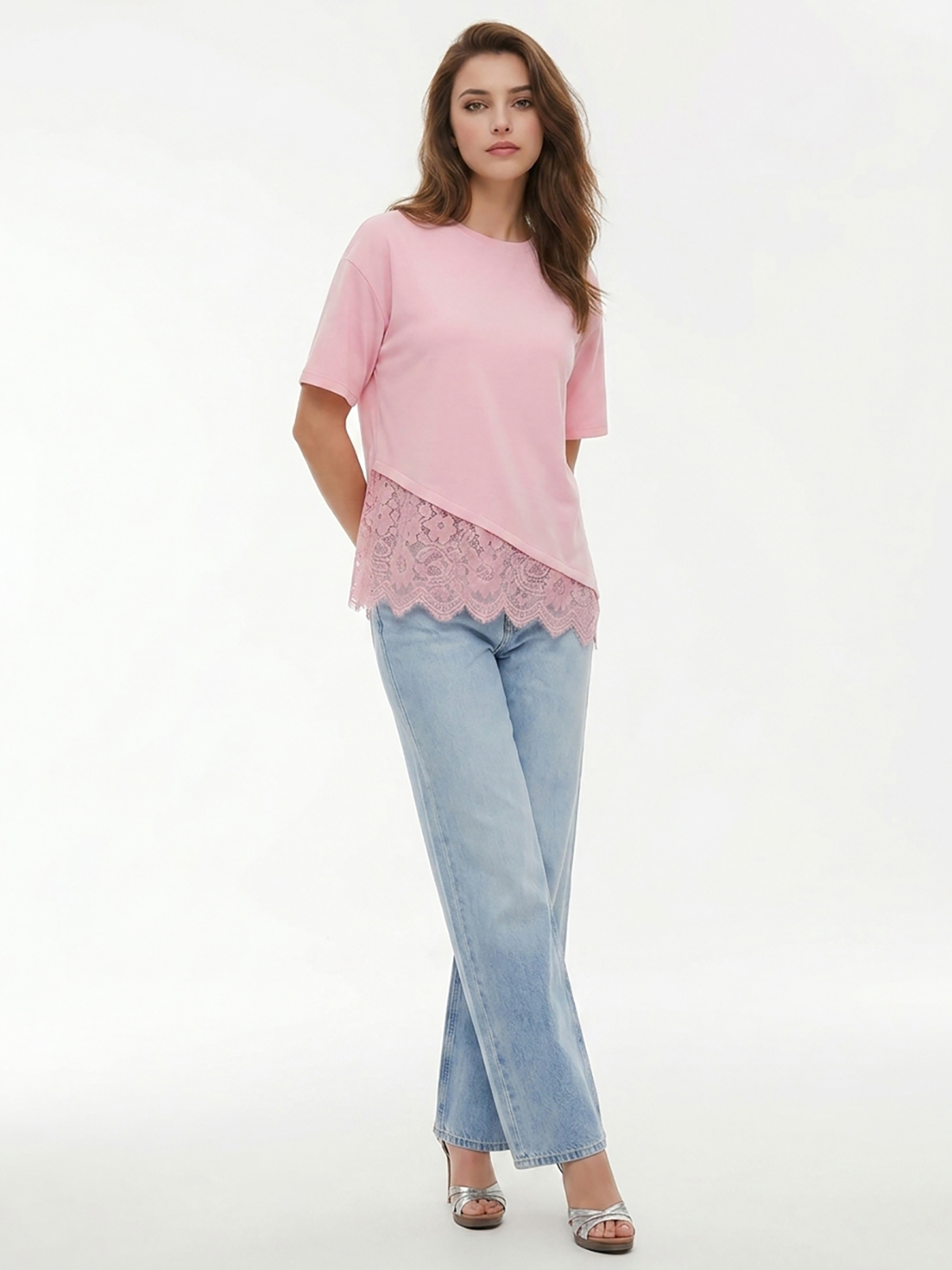 Imily Bela Scalloped-Lace Asymmetric Tee