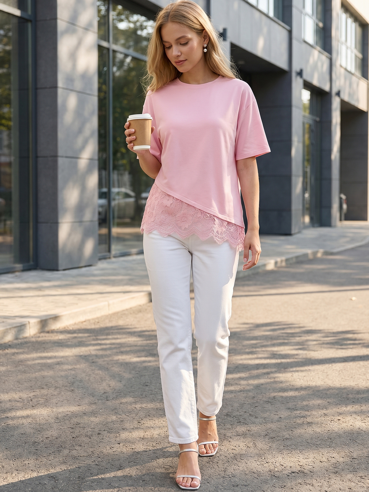Imily Bela Scalloped-Lace Asymmetric Tee