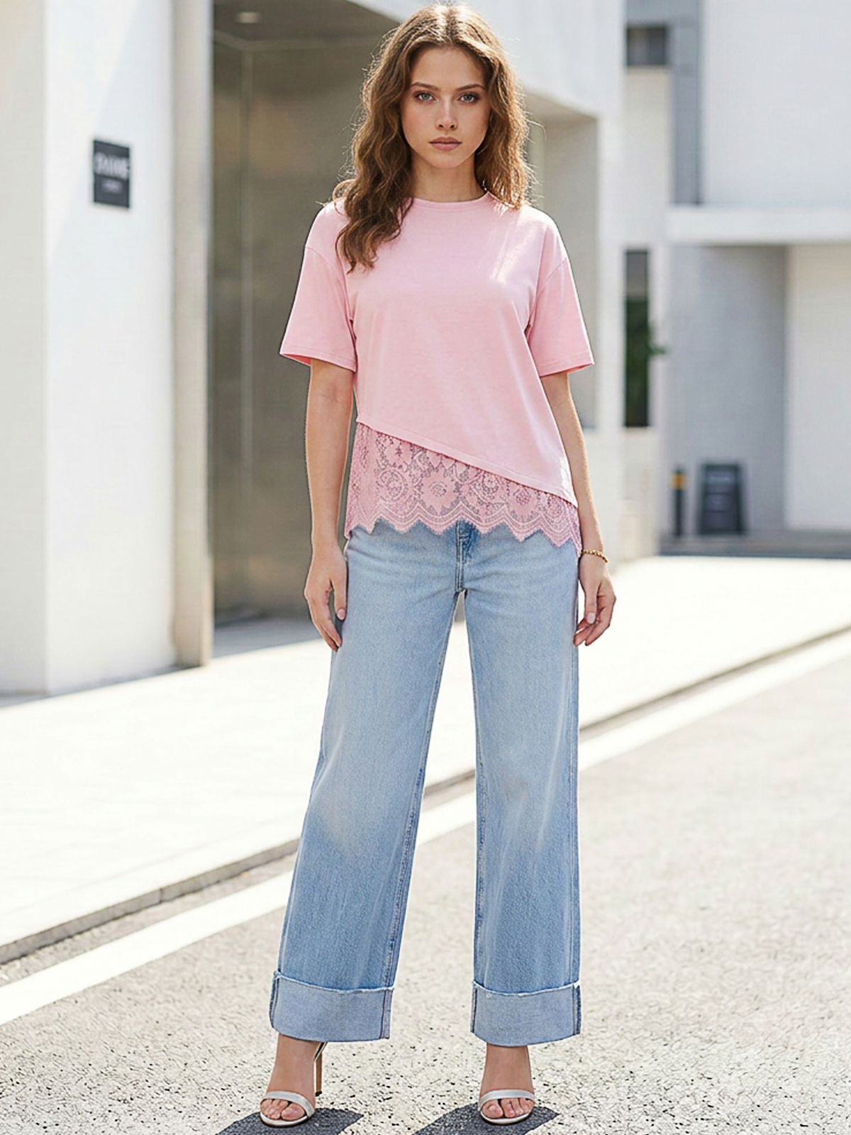 Imily Bela Scalloped-Lace Asymmetric Tee