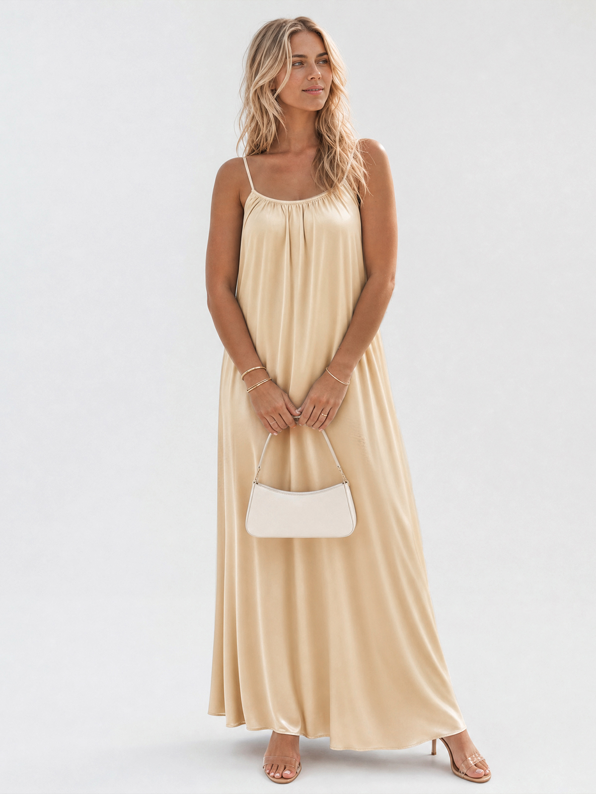 Imily Bela Gathered-Neck Satin Slip Dress