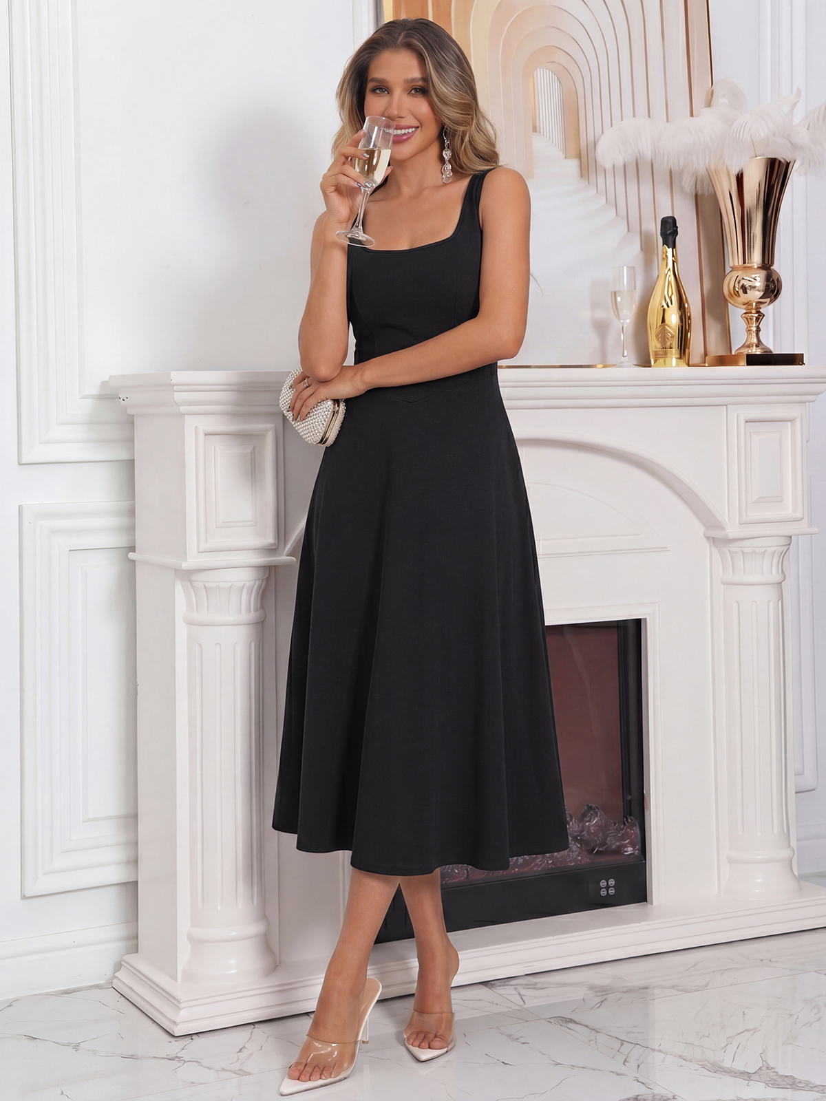 Imily Bela Square-Neck V-Waist Midi Dress