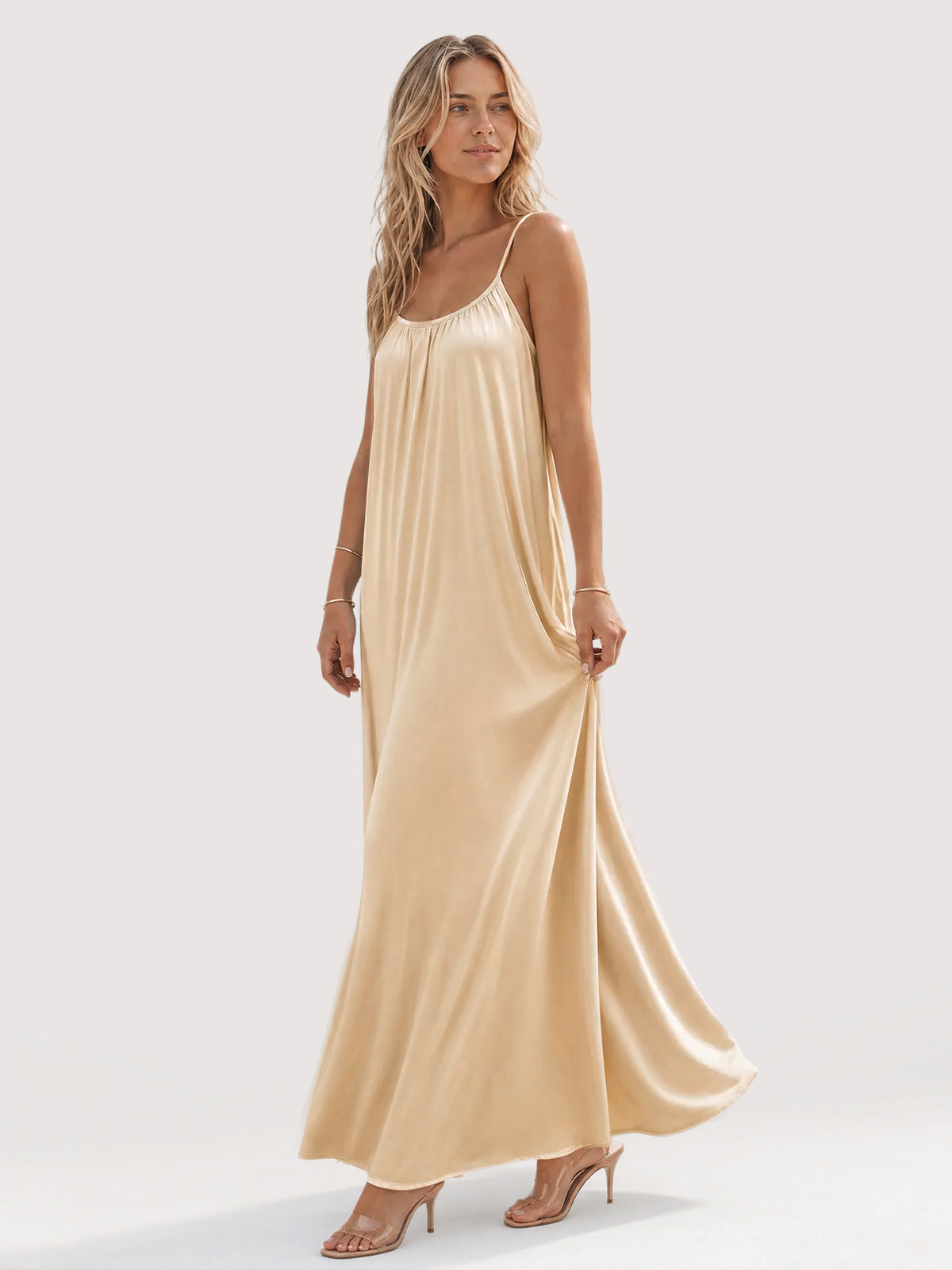 Imily Bela Gathered-Neck Satin Slip Dress