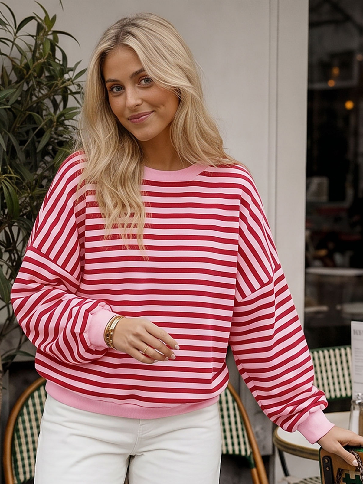 Imily Bela Crew-Neck Open-Back Striped Top
