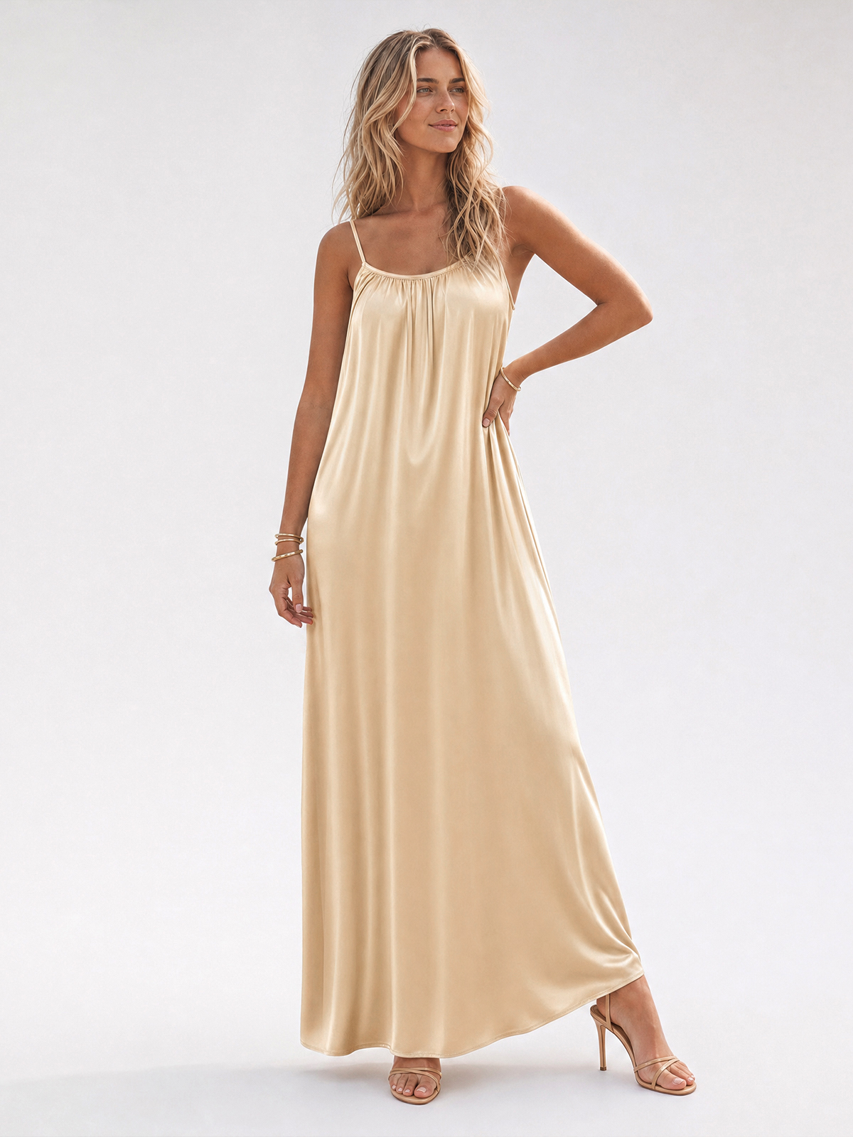 Imily Bela Gathered-Neck Satin Slip Dress