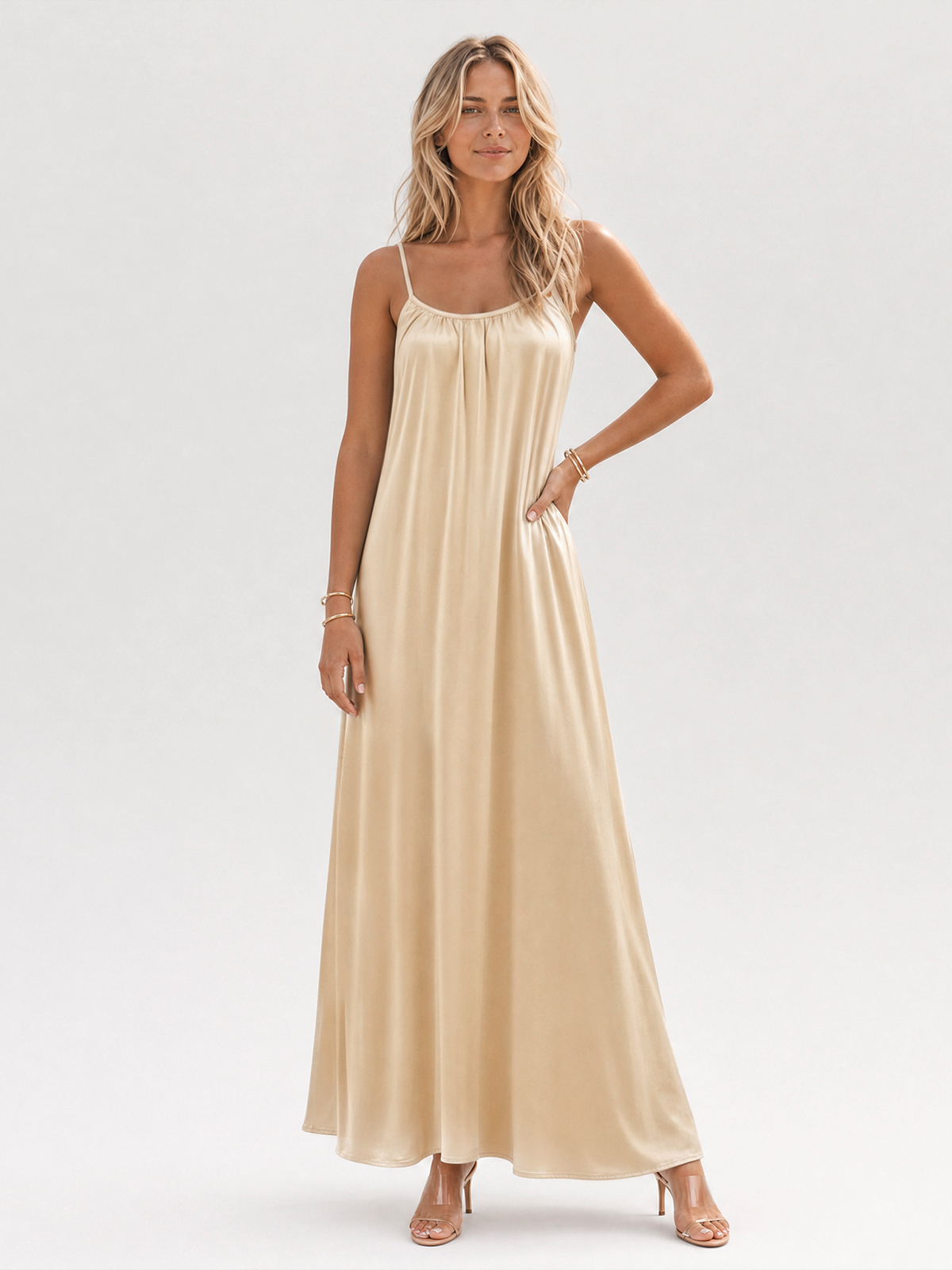 Imily Bela Gathered-Neck Satin Slip Dress