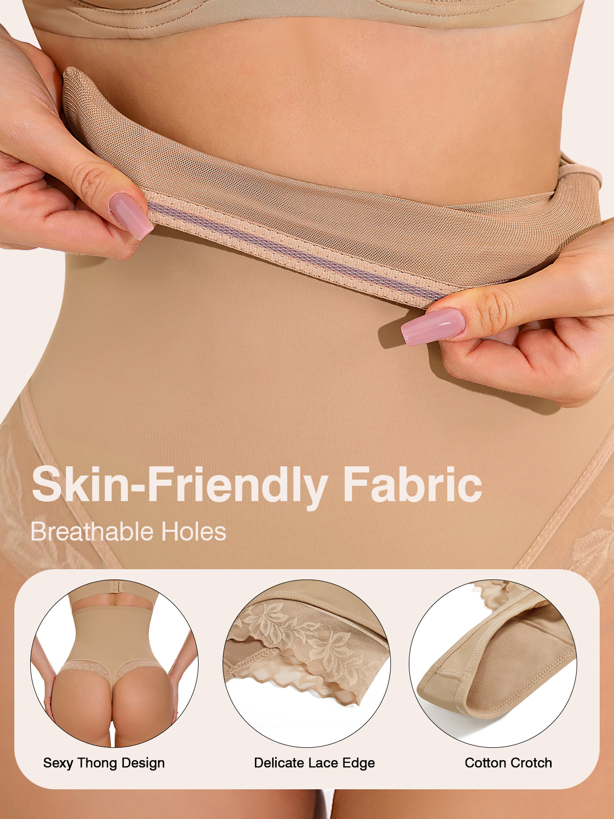 Imily Bela High Waist Comfort Tummy Control Thong Shapewear with Sexy Lace Edge for Hip Lift