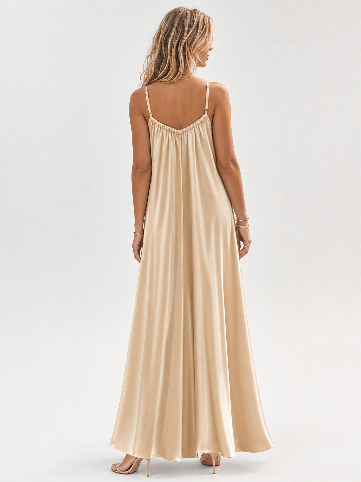 Imily Bela Gathered-Neck Satin Slip Dress