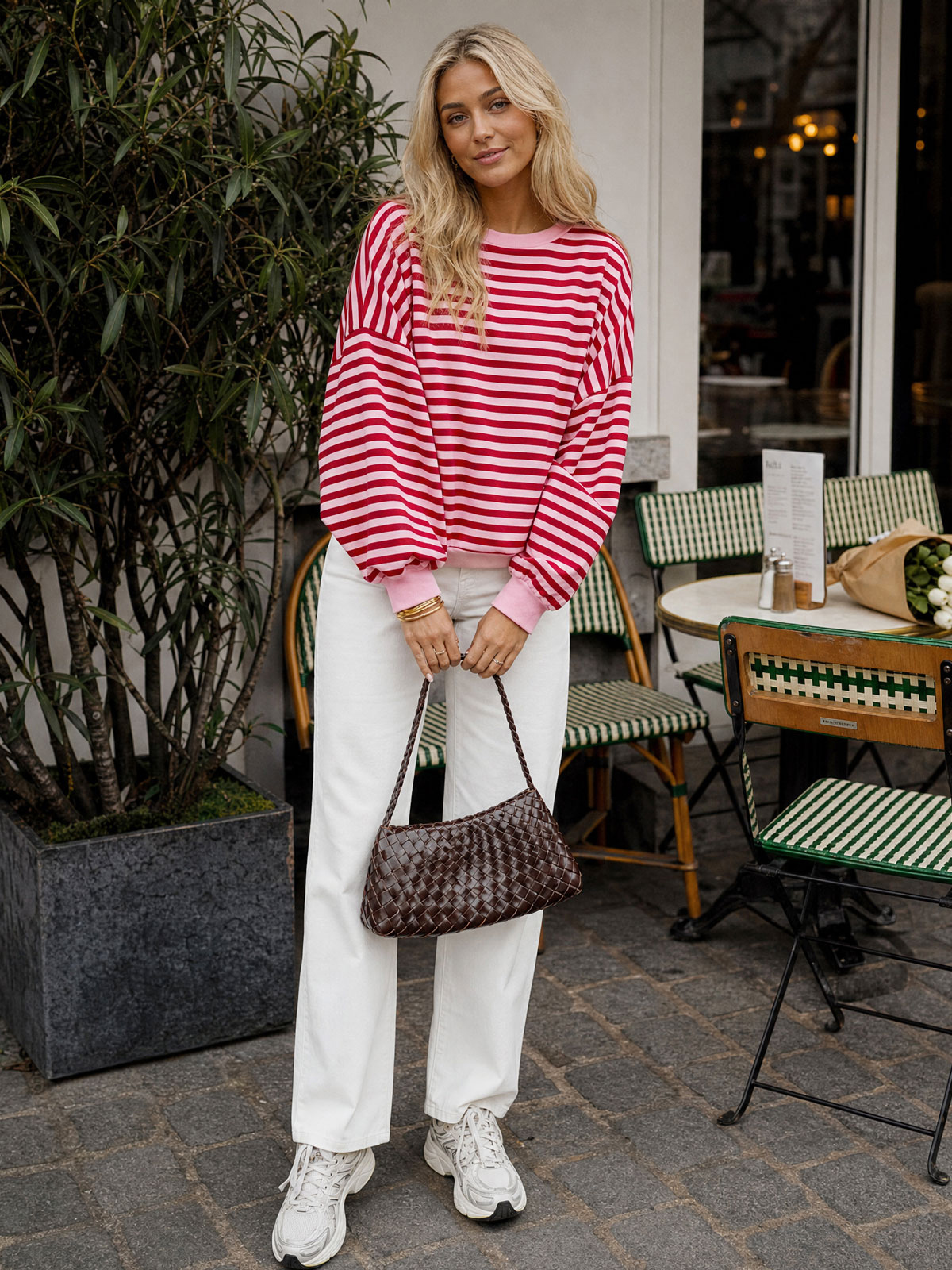 Imily Bela Crew-Neck Open-Back Striped Top