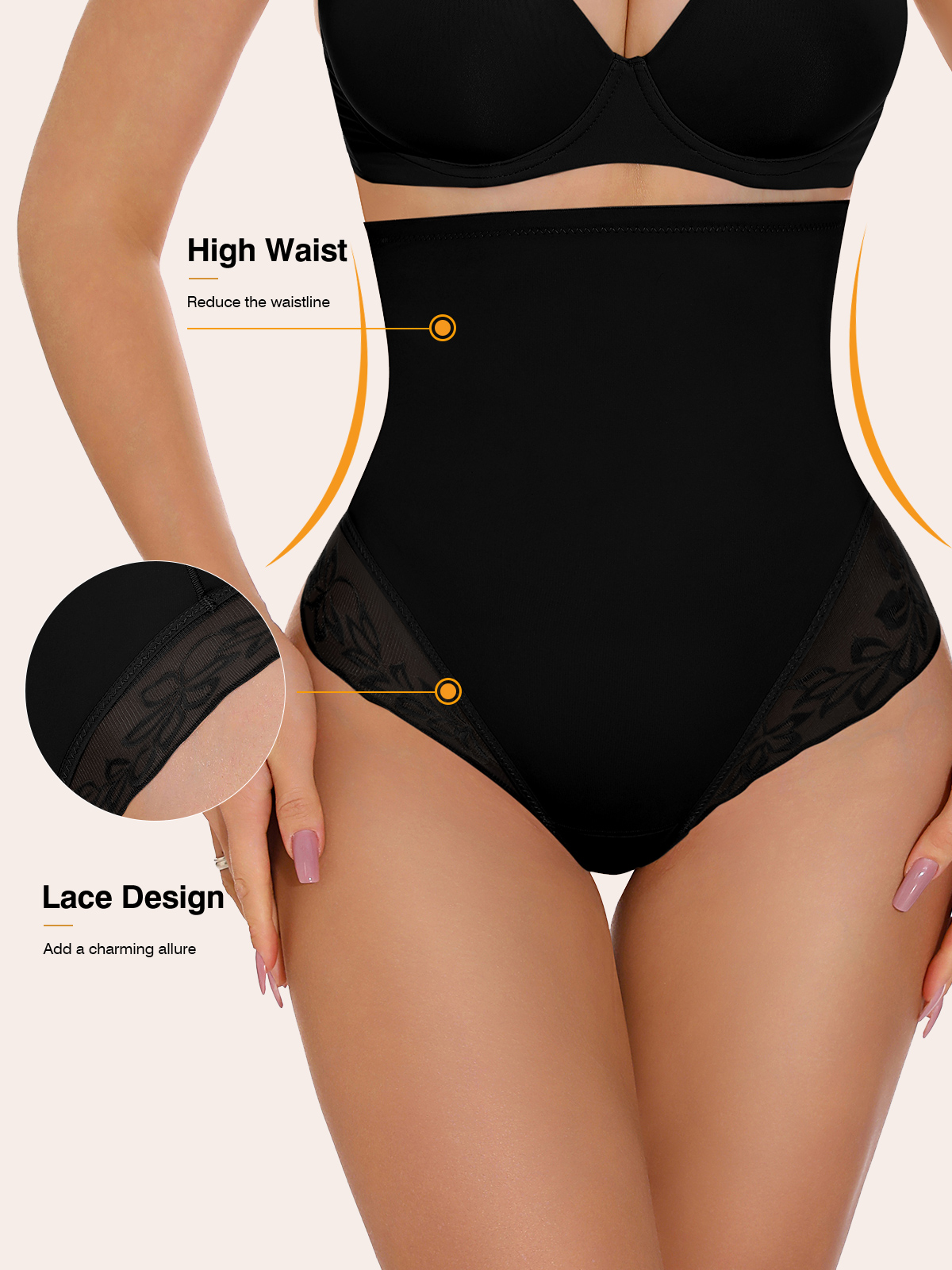 Imily Bela High Waist Comfort Tummy Control Thong Shapewear with Sexy Lace Edge for Hip Lift