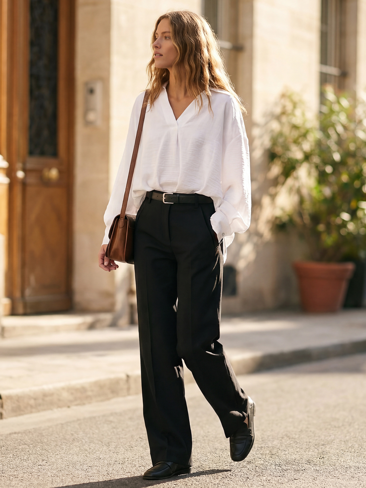Imily Bela Textured Collared V-Neck Blouse