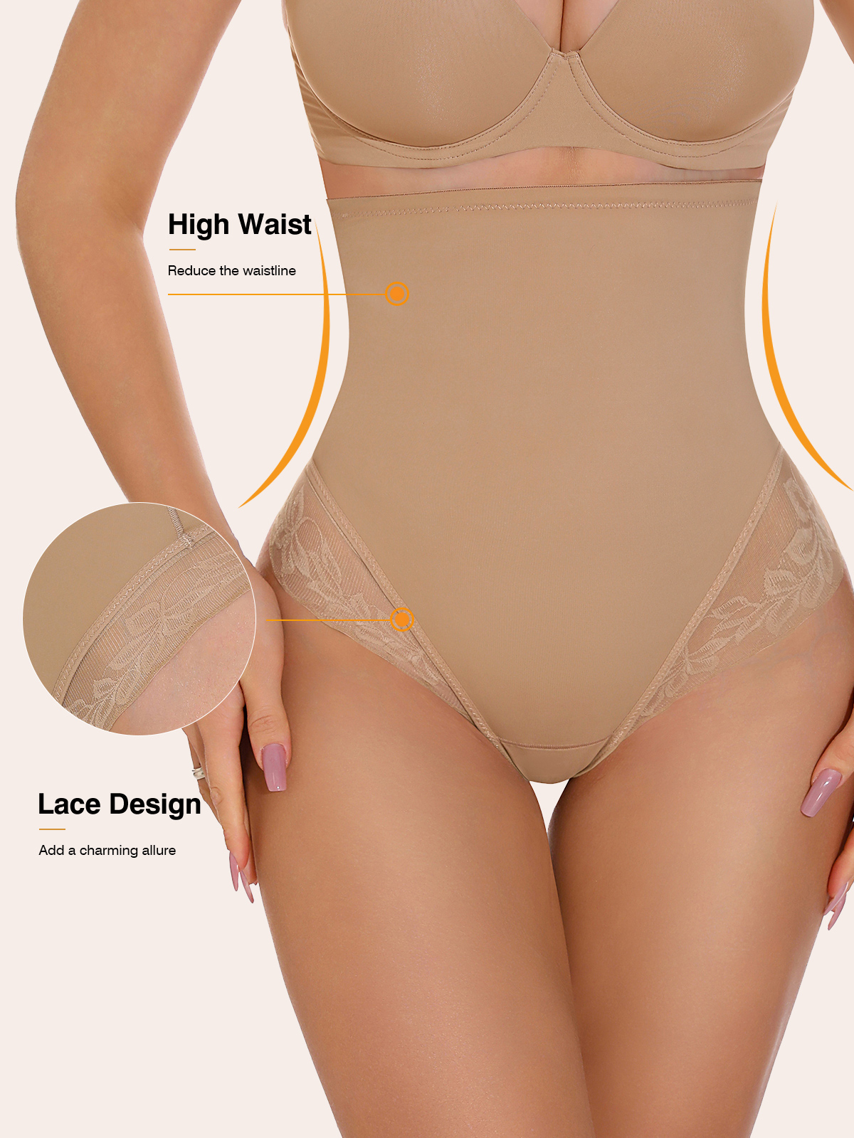 Imily Bela High Waist Comfort Tummy Control Thong Shapewear with Sexy Lace Edge for Hip Lift
