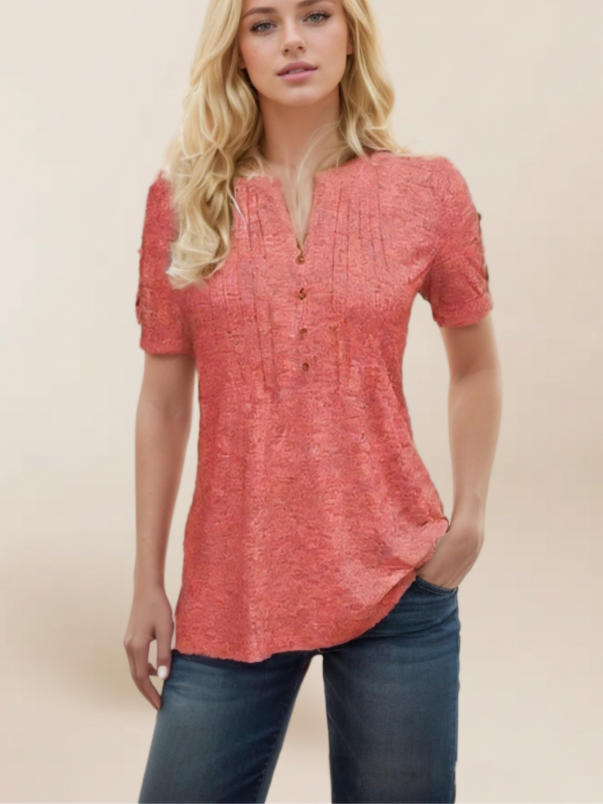 Imily Bela Women's Zipper Summer Pleated Button Short Sleeve T-Shirt Summer V-Neck Solid Color Casual top