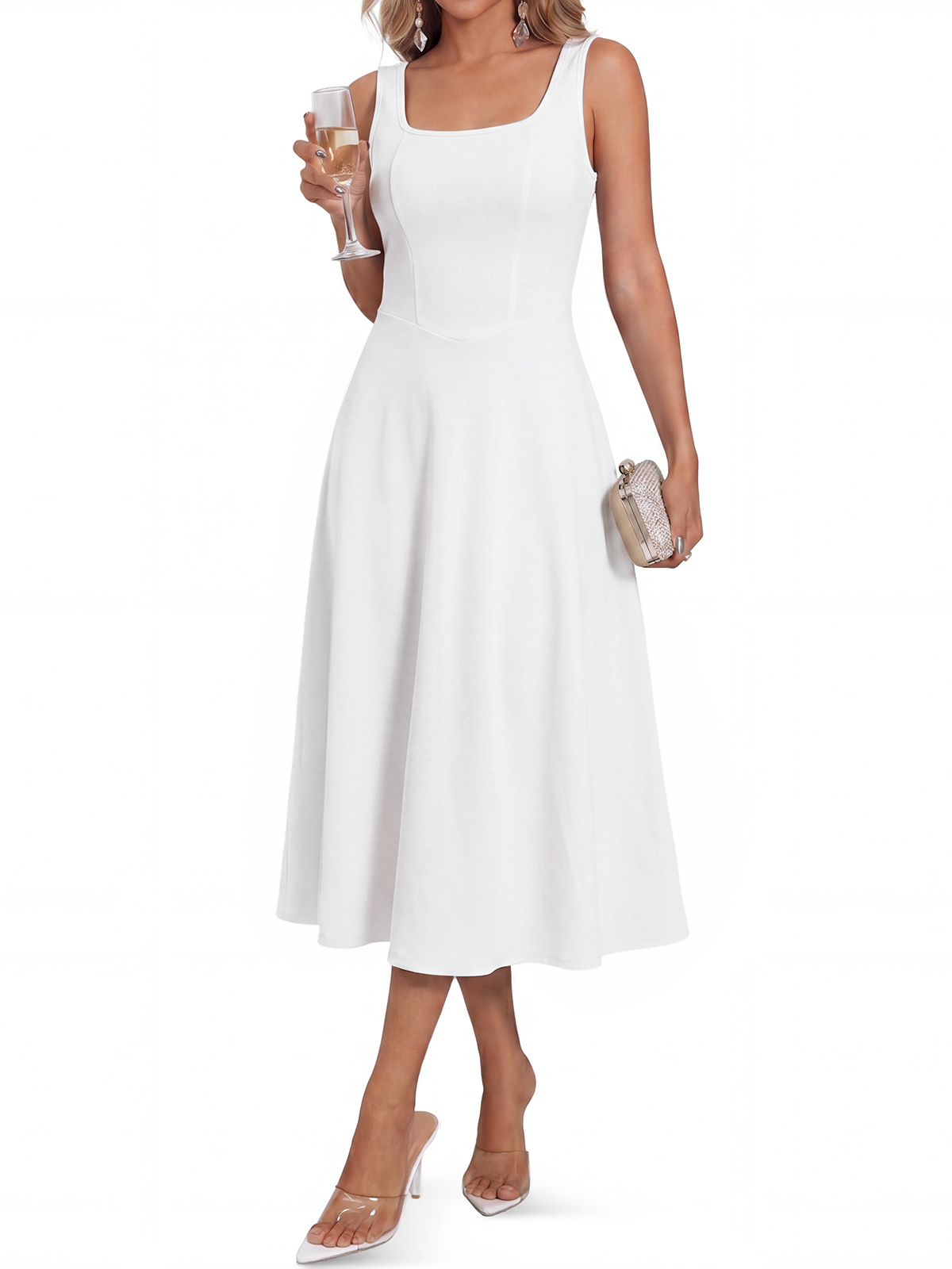 Imily Bela Square-Neck V-Waist Midi Dress