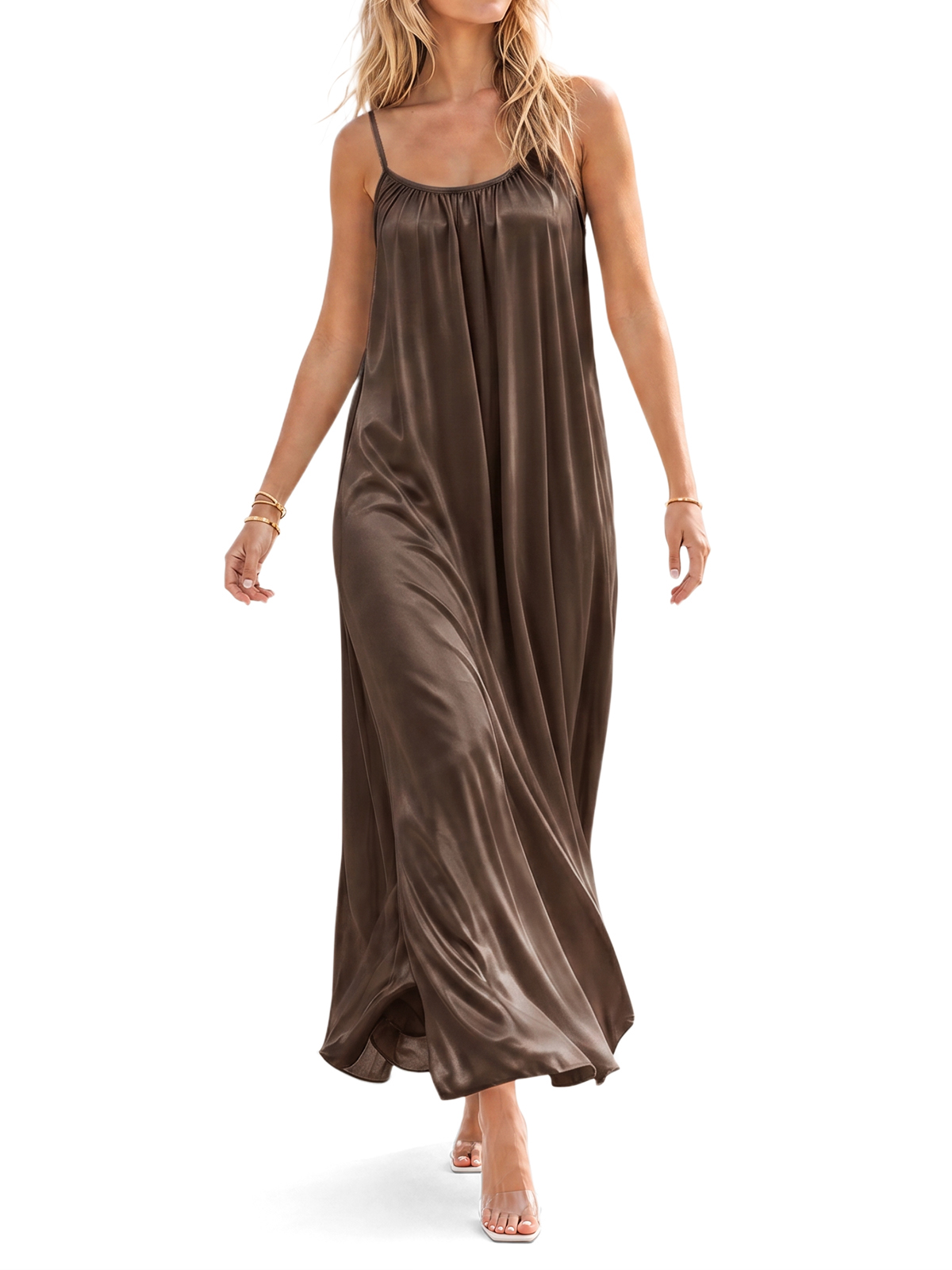 Imily Bela Gathered-Neck Satin Slip Dress