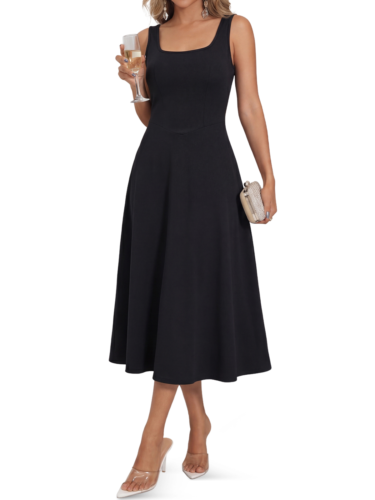 Imily Bela Square-Neck V-Waist Midi Dress
