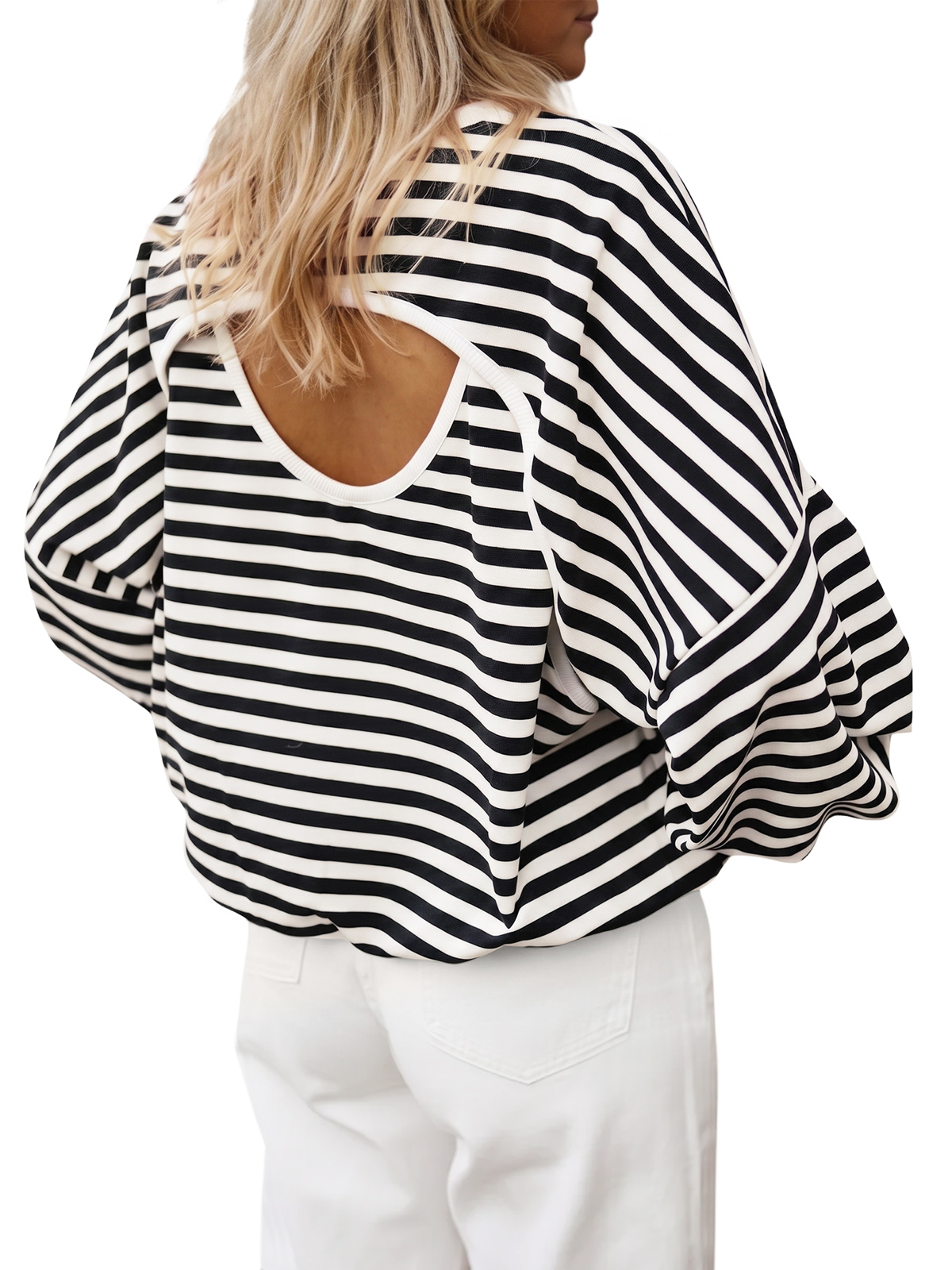 Imily Bela Crew-Neck Open-Back Striped Top