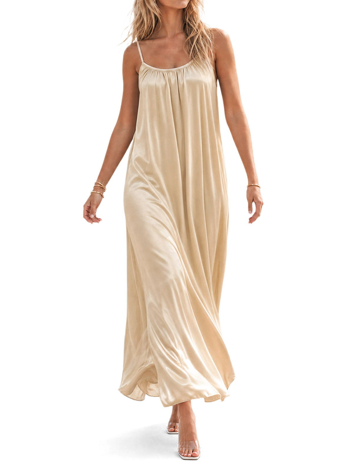 Imily Bela Gathered-Neck Satin Slip Dress