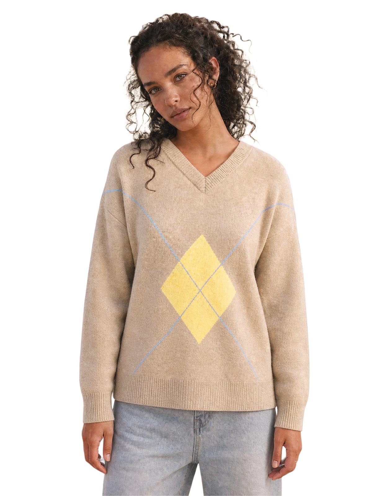 Imily Bela Argyle Drop-Shoulder V-Neck Sweater