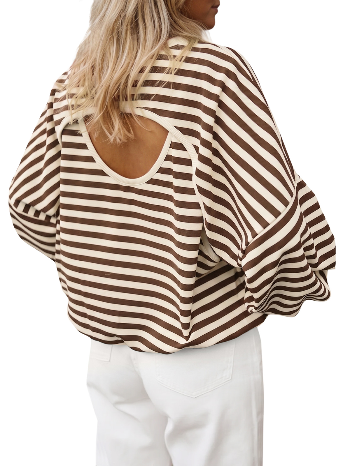 Imily Bela Crew-Neck Open-Back Striped Top