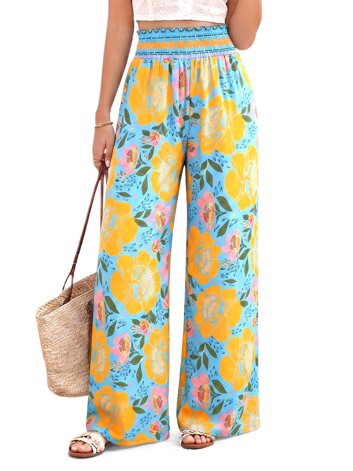 Imily Bela High-Waisted Wide-Leg Tropical Print Pants