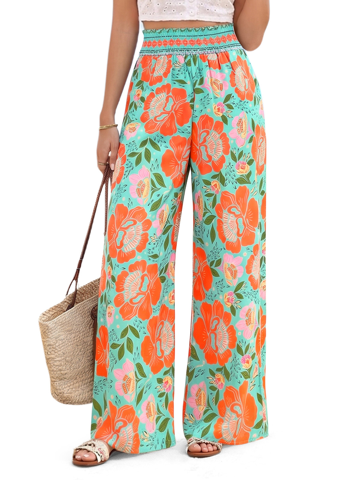 Imily Bela High-Waisted Wide-Leg Tropical Print Pants