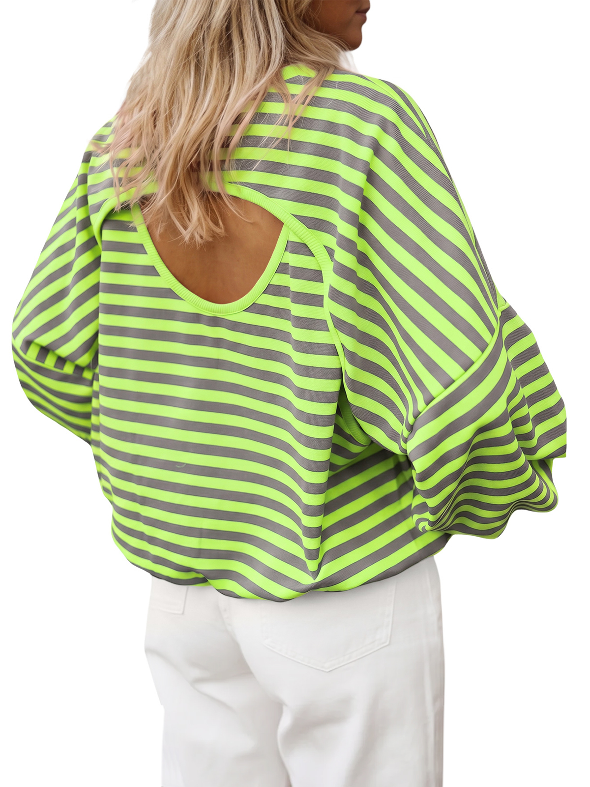 Imily Bela Crew-Neck Open-Back Striped Top