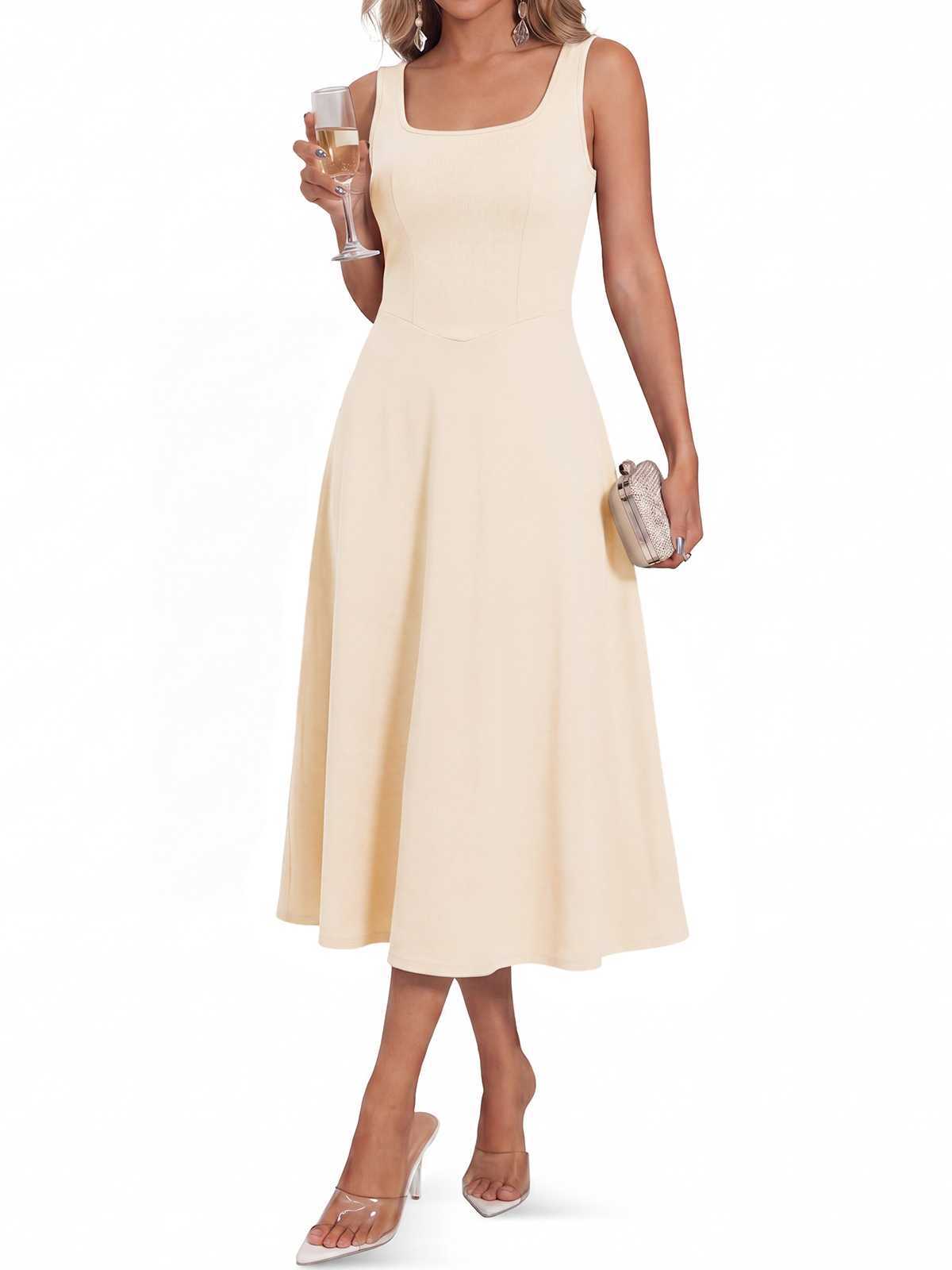 Imily Bela Square-Neck V-Waist Midi Dress