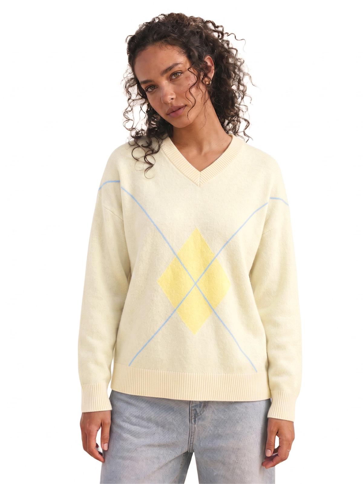 Imily Bela Argyle Drop-Shoulder V-Neck Sweater