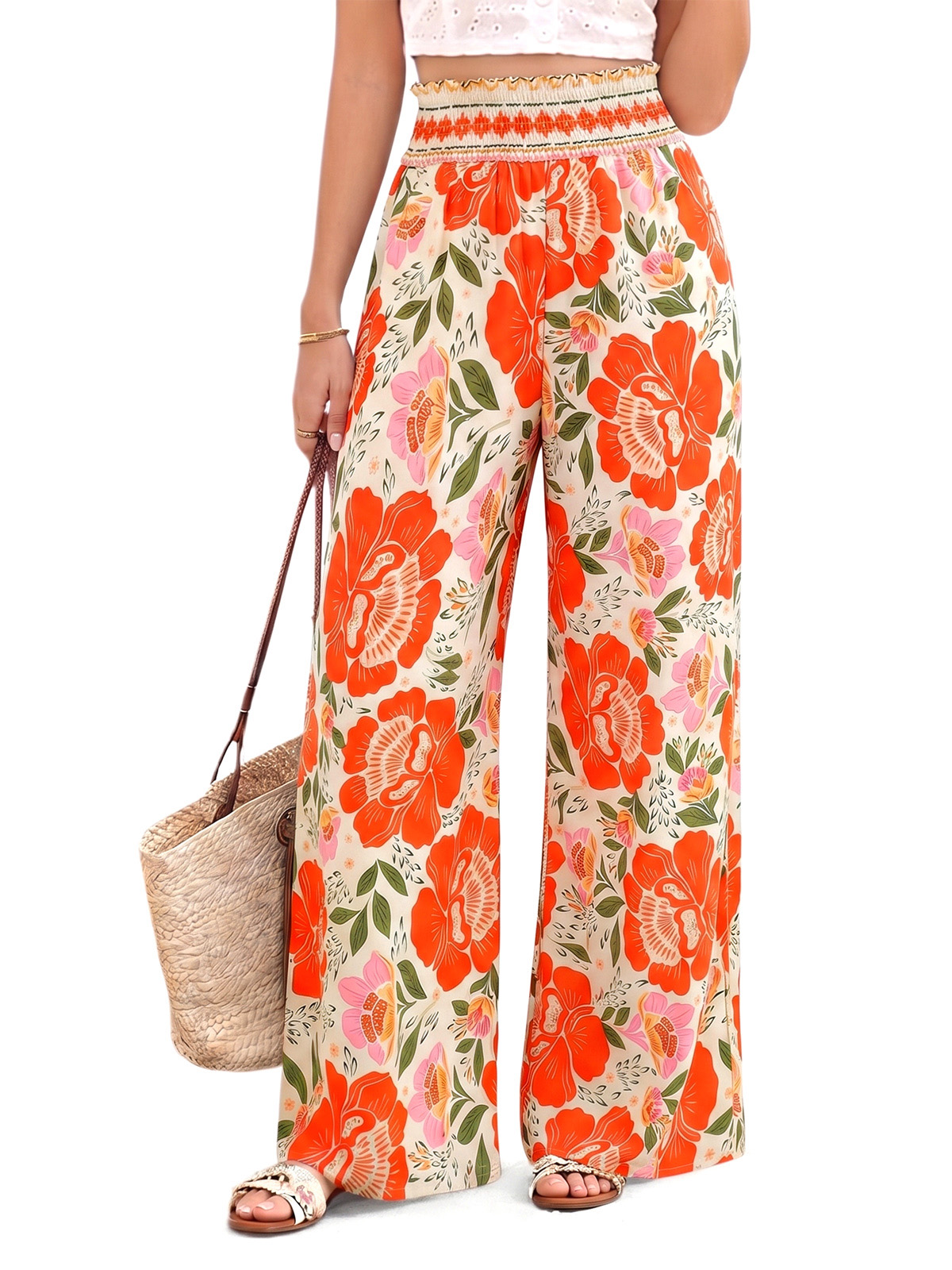 Imily Bela High-Waisted Wide-Leg Tropical Print Pants