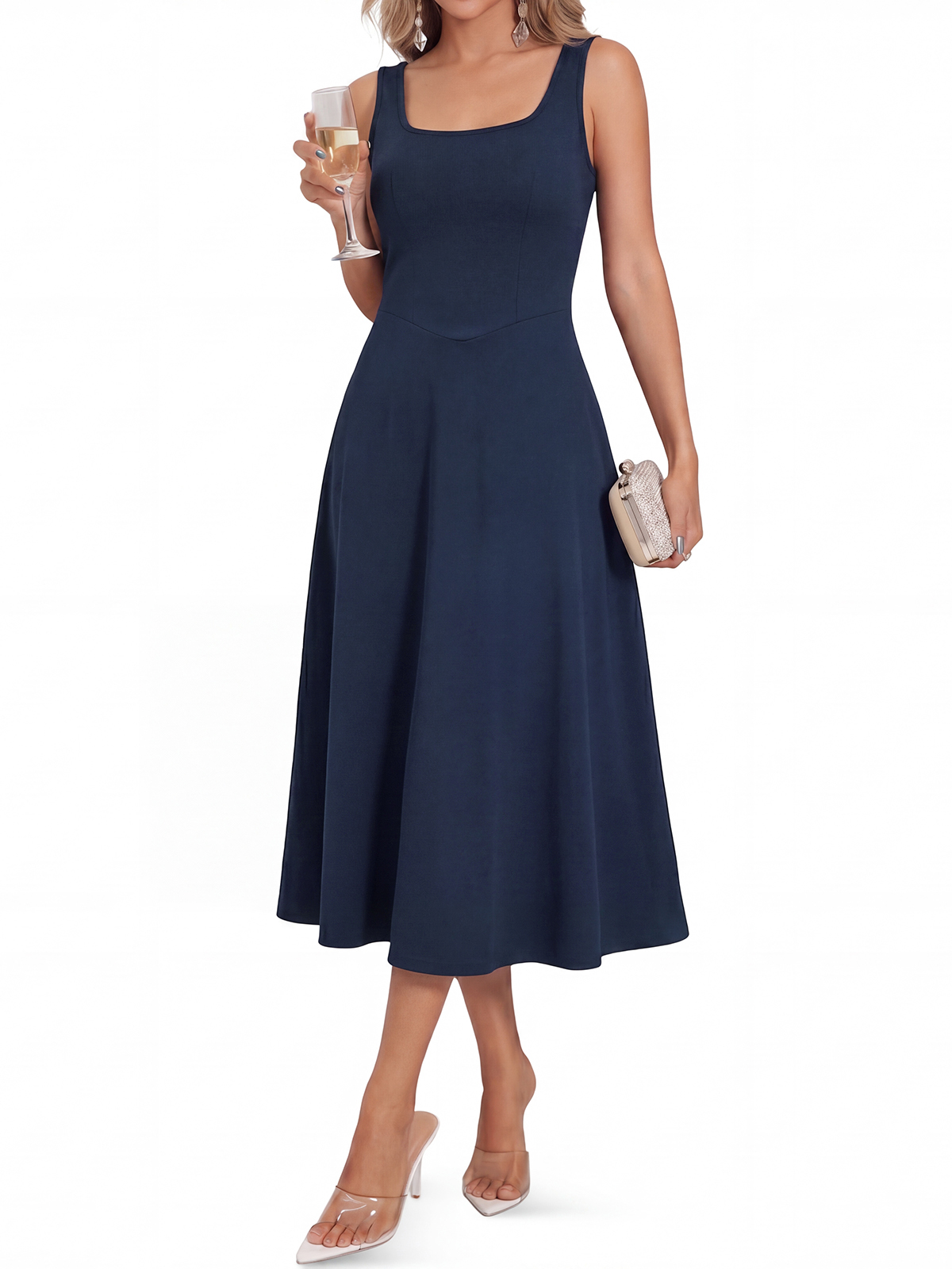 Imily Bela Square-Neck V-Waist Midi Dress