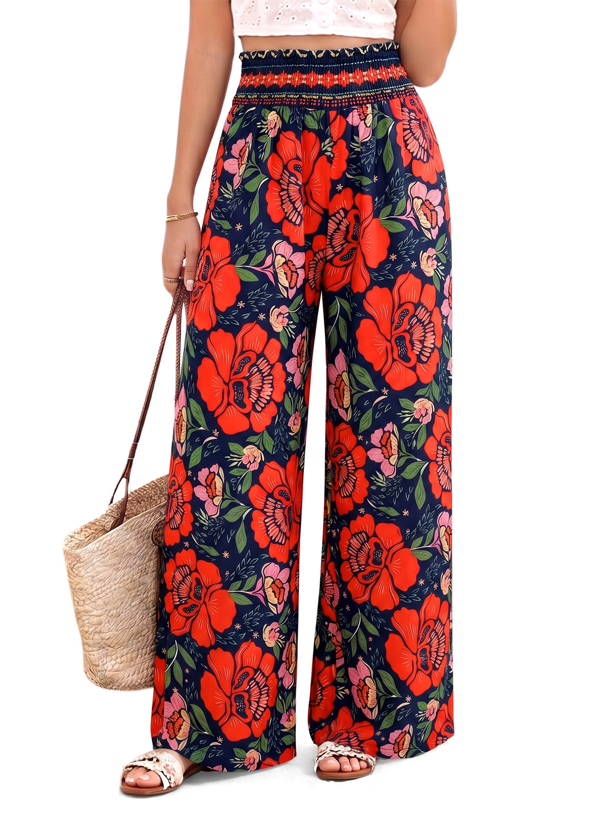 Imily Bela High-Waisted Wide-Leg Tropical Print Pants